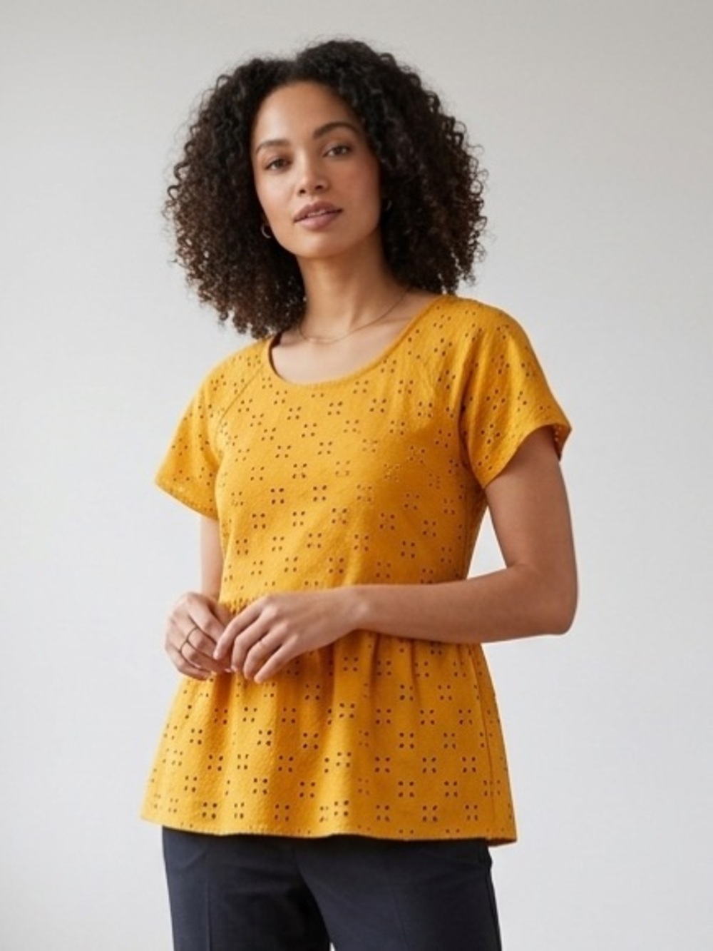 Pink Lily Golden Eyelet Peplum Top